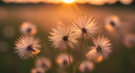 Obraz premium Fluffy dandelions golden sunset