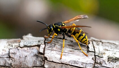 Close-up of a wasp on a tree branch