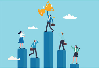 Business competition, performance comparison chart between company profit or employee, winner and loser in contest, achievement concept, business people compete on performance graph with one winner.