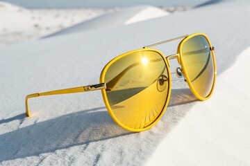 Yellow sunglasses on white background