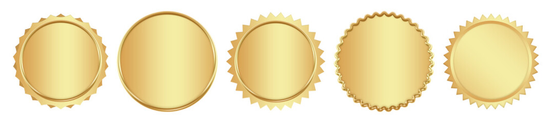 Gold Badge Seal Collection Set with Different Shapes and Glossy Effect.
