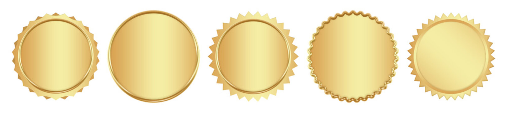 Gold Badge Seal Collection Set with Different Shapes and Glossy Effect.