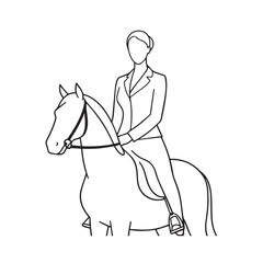 Black and white line art of a beautiful woman with perfect body riding horse elegant minimalist illustration