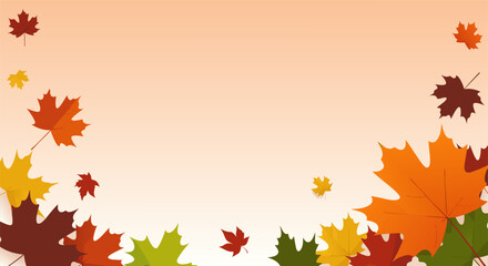 Obraz premium Festive fall horizontal background with colorful autumn leaves, mushrooms, and pumpkins creating a frame with copy space for your text