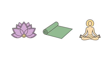 Yoga Vector Illustration with Lotus Flower Mat and Meditating Person Modern Minimalist Design
