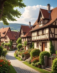 Quaint European village street scene