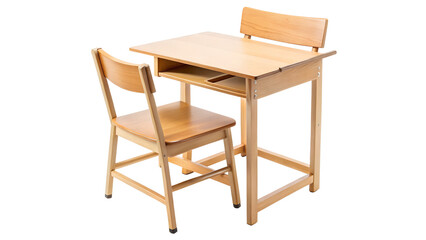 Classic wooden school desk and chair isolated on transparent background, a timeless design for education, study, and learning environments for students