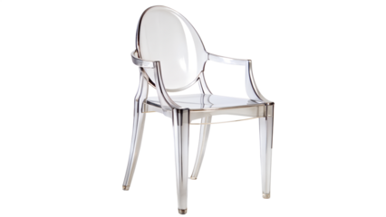 Stylish transparent chair isolated on transparent background, a modern and chic seating option for contemporary interiors and minimalist designs