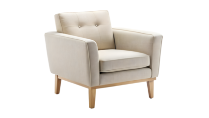 Elegant creamcolored armchair isolated on transparent background, showcasing its comfortable design and inviting aesthetic for a cozy living space