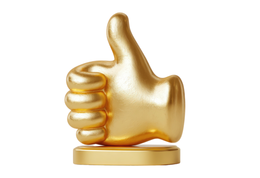 Gold thumb up symbol on a pedestal