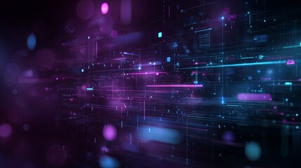 Futuristic Technological Scene with Purple-Cyan Gradient Glow and Neon Elements