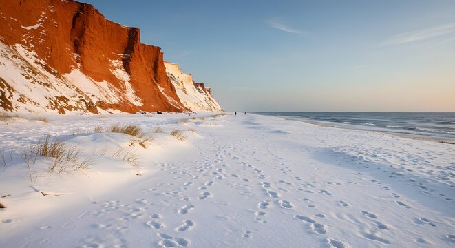 Snowy coastal beach cliffside - Powered by Adobe