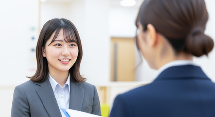 介護施設の面接を受ける女子学生