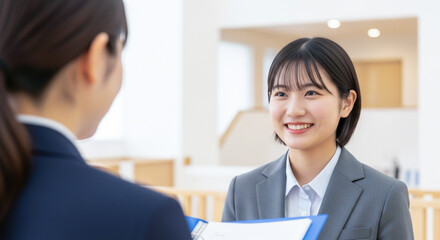 Obraz premium 介護施設の面接を受ける女子学生