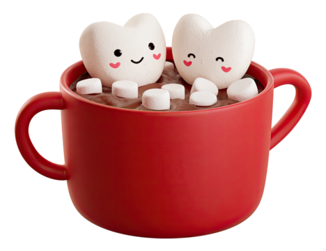 Two heart-shaped marshmallows in a mug of hot chocolate - Powered by Adobe