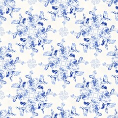 Fototapeta premium Chinese Porcelain Blue Floral Seamless Pattern
