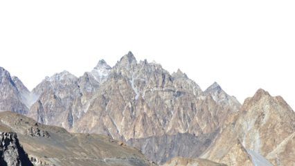 Passu Cones in Gojal Valley Gilgit Isolated on a White Background with Copy Text Space. Iconic Mountain Element for Travel Posters, Cultural Themes, and Nature-Inspired Designs. PNG File
