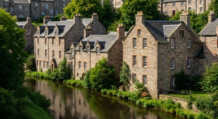 Fototapeta premium Stone buildings along river
