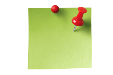 Green sticky note with red pushpins