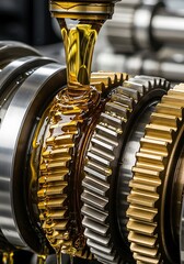 Close-up View of Lubricating Oil Pouring on Mechanical Gears for Efficiency