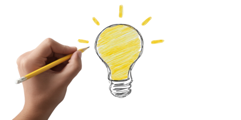 Hand drawing a lightbulb, idea concept