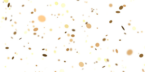 Christmas's day with falling shiny golden confetti, round glitter flying isolated on transparent
