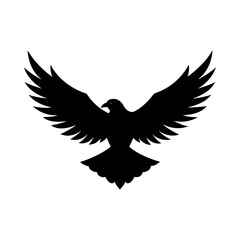 Flying eagle with wings spread black silhouette