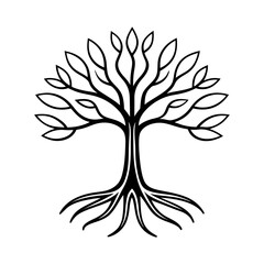 Tree with roots and branches continuous line art