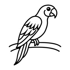 Parrot on branch, tropical line art
