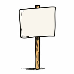 Handdrawn Cartoon Blank Signboard on Wooden Stick for Presentation Message