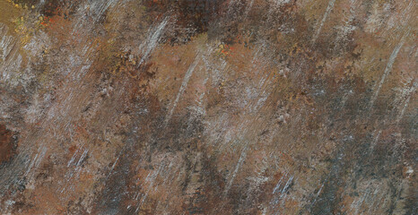 Abstract background with Texture of rusty metal. Orange-silver wall interspersed with black elements. Scratch-grunge style Surface. Mockup for design.