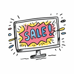 Handdrawn Outline Computer Sale Promotion Display Screen Illustration Graphic