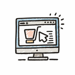 Handdrawn Doodle Online Shopping on Computer Screen Concept Illustration