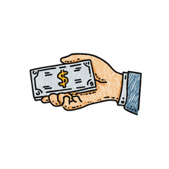 Hand Drawn Style Paper Dollar Held in Hand Money Currency