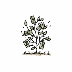 Handdrawn Cute Growing Money Tree Illustration Isolated on White Background