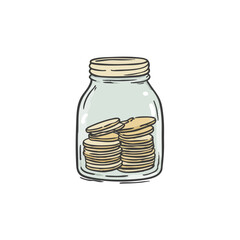 Sketchy Handdrawn Coin Jar Money Saving Investment Finance Illustration