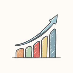 Handdrawn Sketch Style Bar Graph with Arrow Business Concept Illustration