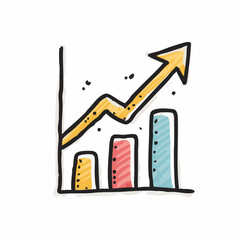 Handdrawn Doodle Bar Graph Upward Arrow Growth and Success Illustration