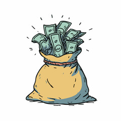 Handdrawn Detailed Money Sack Full of Cash Illustration Graphic Element