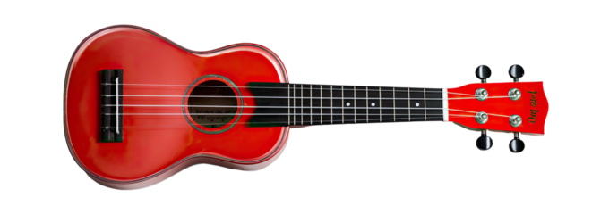 Vibrant red ukulele against black background