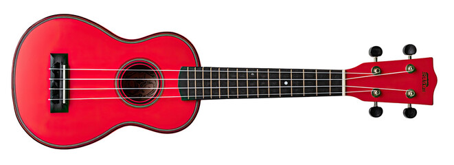 Obraz premium Bright red ukulele against a black background