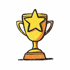 Hand Drawn Golden Trophy Cup With Star Award Illustration Design Element
