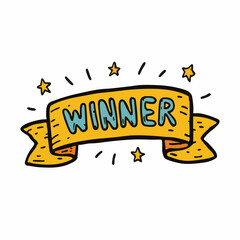 Cute Handdrawn Style Winner Ribbon with Stars Decoration Element Illustration