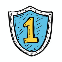 Cute Handdrawn Style Number One Shield Illustration Symbol Graphic
