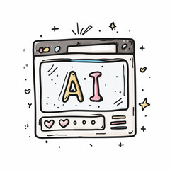 Doodle Handdrawn AI Browser Window Element Concept Design Illustration