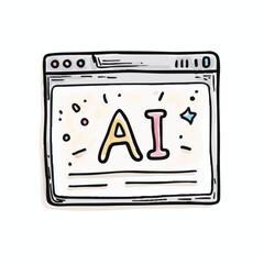 Hand Drawn Computer Screen with AI Letters Digital Illustration