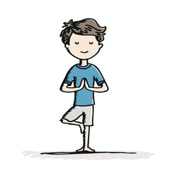 Fototapeta premium Sketchy Hand Drawn Boy In Tree Pose Doing Yoga Illustration
