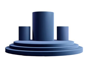Three cylindrical podiums on tiered platform