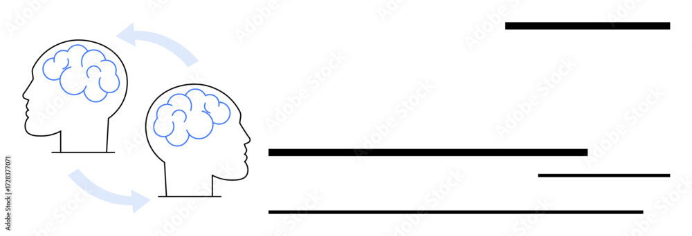 Poster two head profiles with brain icons connected by arrows symbolizing knowledge exchange. black text li