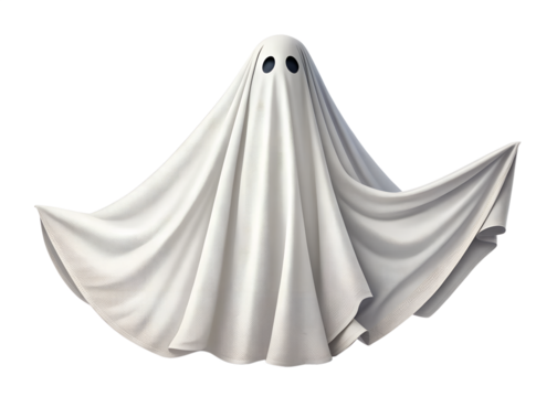 Simple White Sheet Ghost Costume for Halloween on transparent background